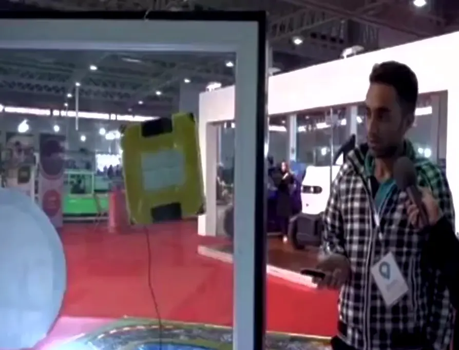 Robotic glass cleaner demonstrated during a public exhibition